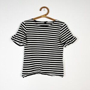 J. Crew black & white striped short sleeved knit top shirt Size XXS